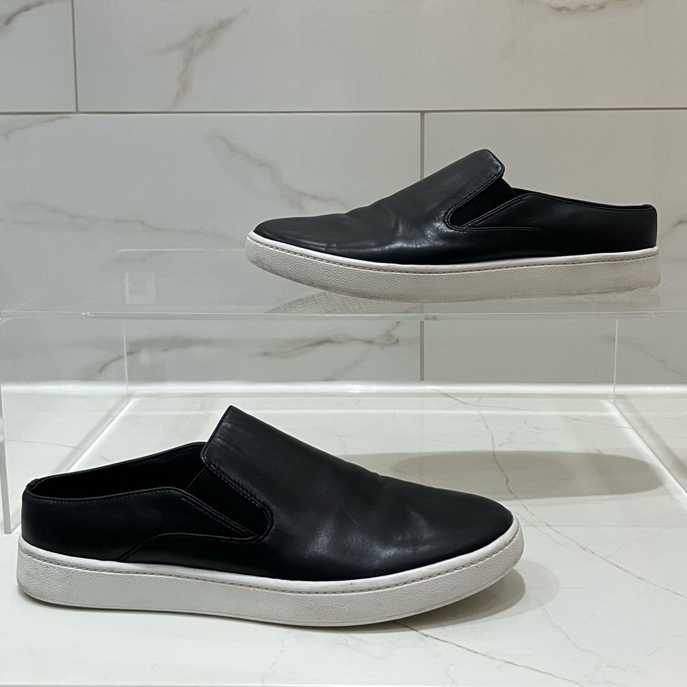Vince Black Verrell Sneaker Mule  Slip-On Leather Slides Backless GUC 6M